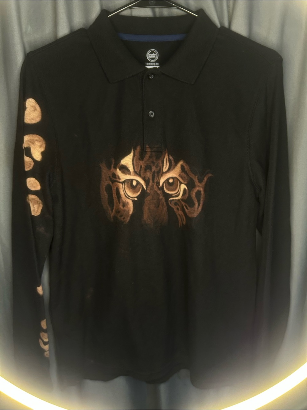 wonder nation Black Long-Sleeve Polo with Bronze leapord Eye Artwork